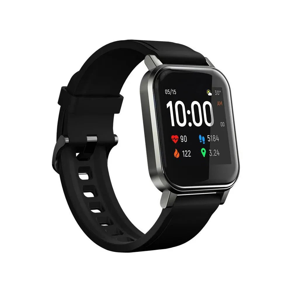 Black waterproof smart fitness bracelet with 1.4-inch touchscreen on a silicone wrist strap