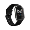Black waterproof smart fitness bracelet with 1.4-inch touchscreen on a silicone wrist strap