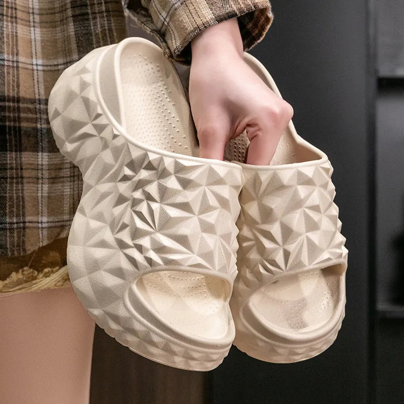 Women's high heel flip flop slippers with thick EVA sole in khaki, black and white colours