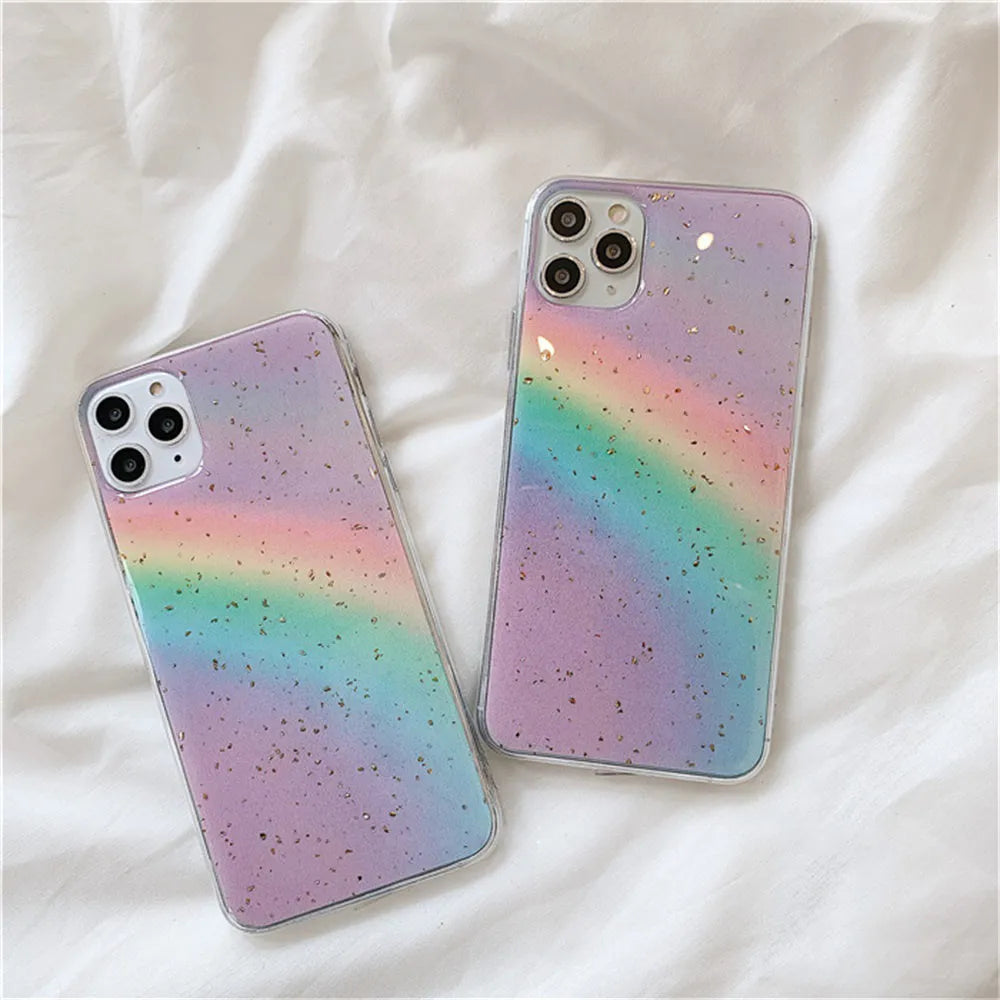 Rainbow gradient coloured TPU phone case with decorative stripes for iPhone models
