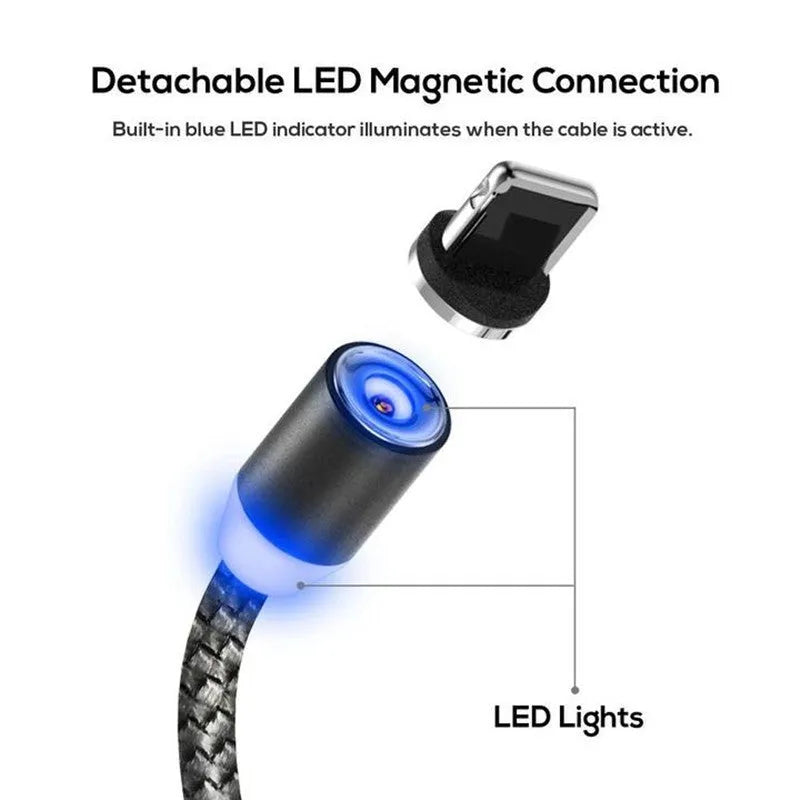 Magnetic charging cable with three adapters for Apple, Android and Type-C devices