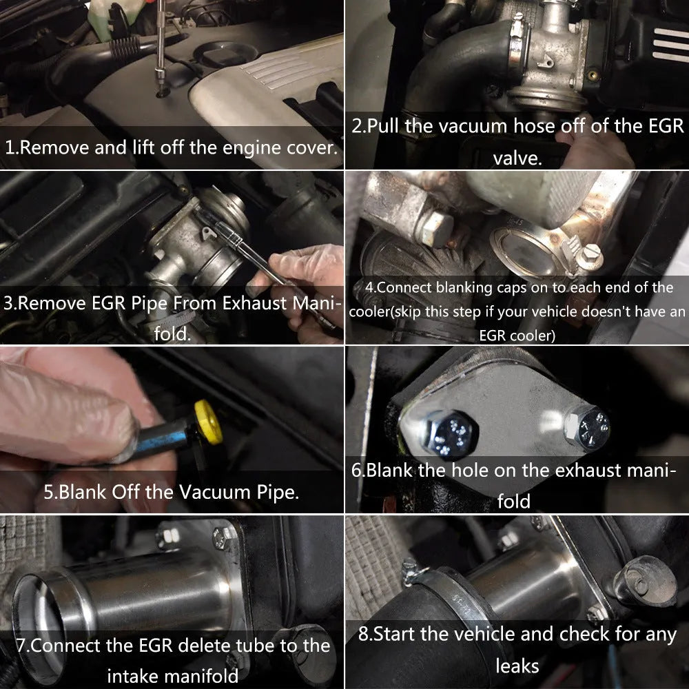 BMW E46 EGR removal pipe kit with blanking plates and hardware for diesel models