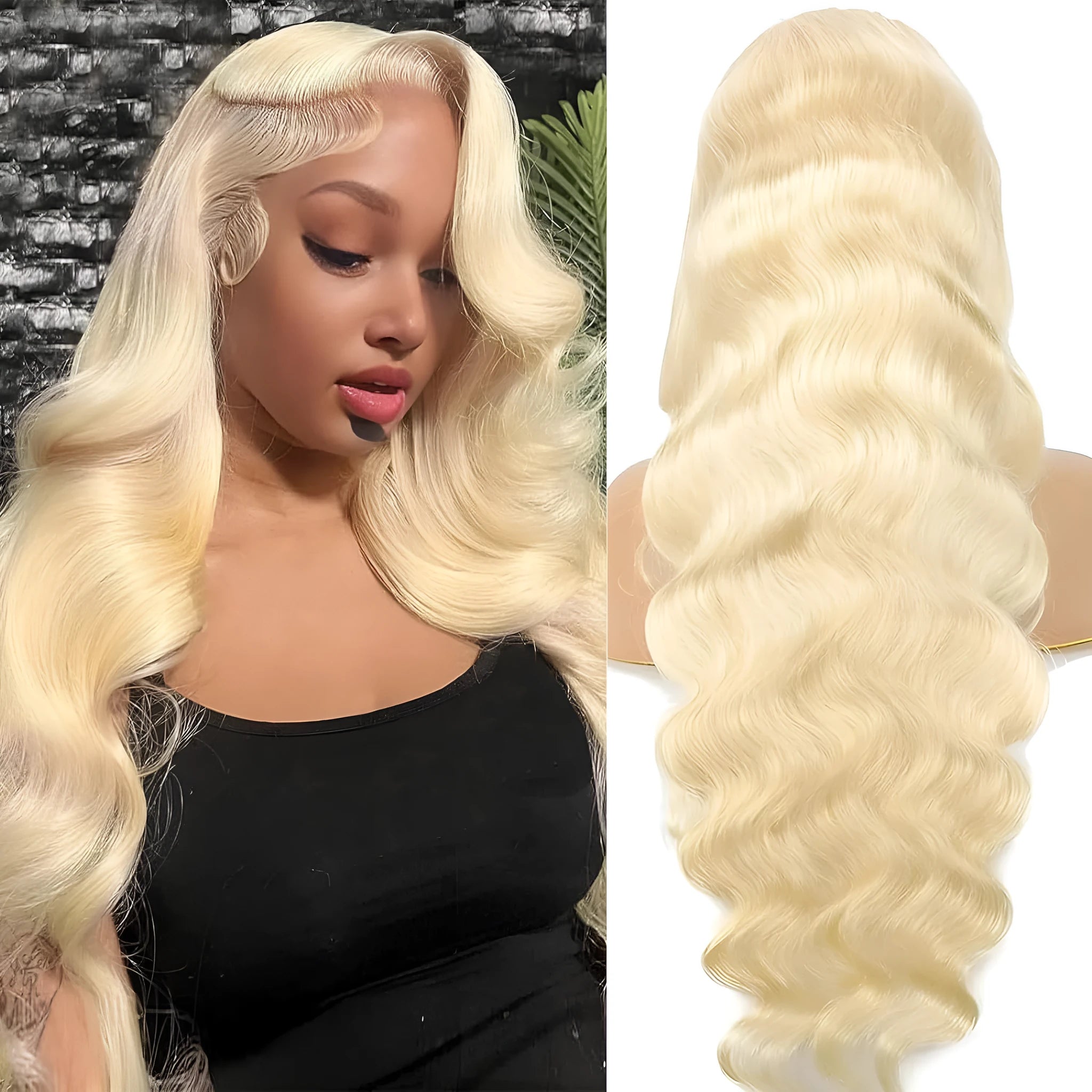 Women's synthetic front lace curly wig in M1 539 colour on a stand.