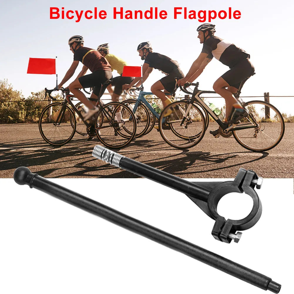 Cycling flag with square polyester fabric attached to plastic pole for handlebar mounting