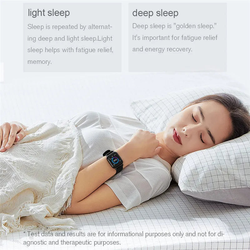 Black waterproof smart fitness bracelet with 1.4-inch touchscreen on a silicone wrist strap