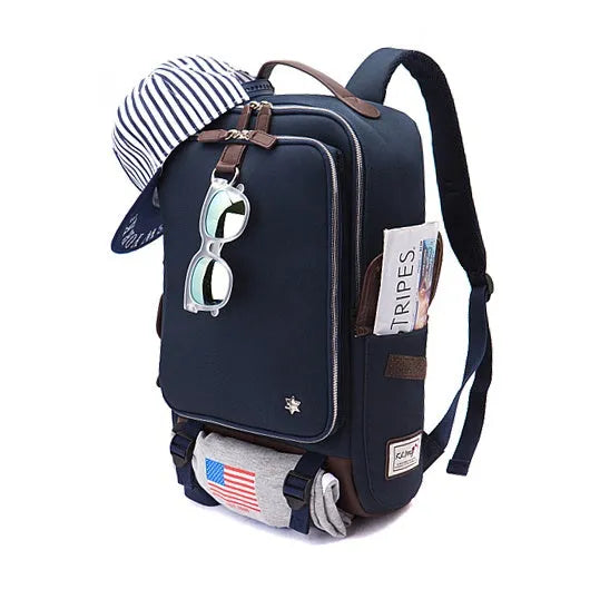 Korean-style men's Oxford cloth backpack in army green colour showing 30x16x46cm dimensions