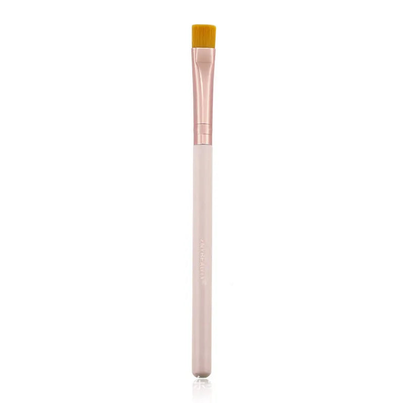 26 pink makeup brushes with wooden handles arranged in PU storage bag