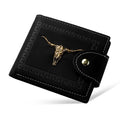 Black men's wallet with animal print pattern showing multiple card slots and zipper closure