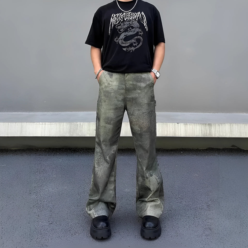 Men's digital direct injection camouflage denim jeans in retro straight cut with picture colour finish