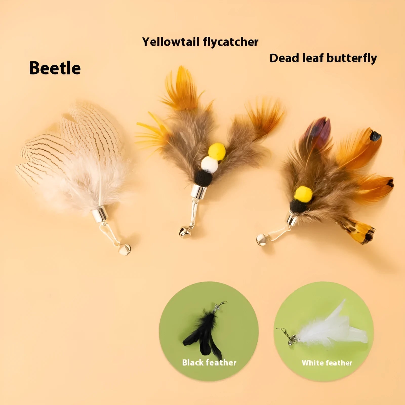 Steel wire cat toy replacement head with small flying insects design for scratch-resistant play