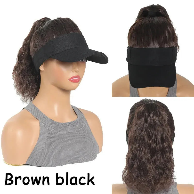 Women's hooded wig with horse tail waves in short domestic silk construction