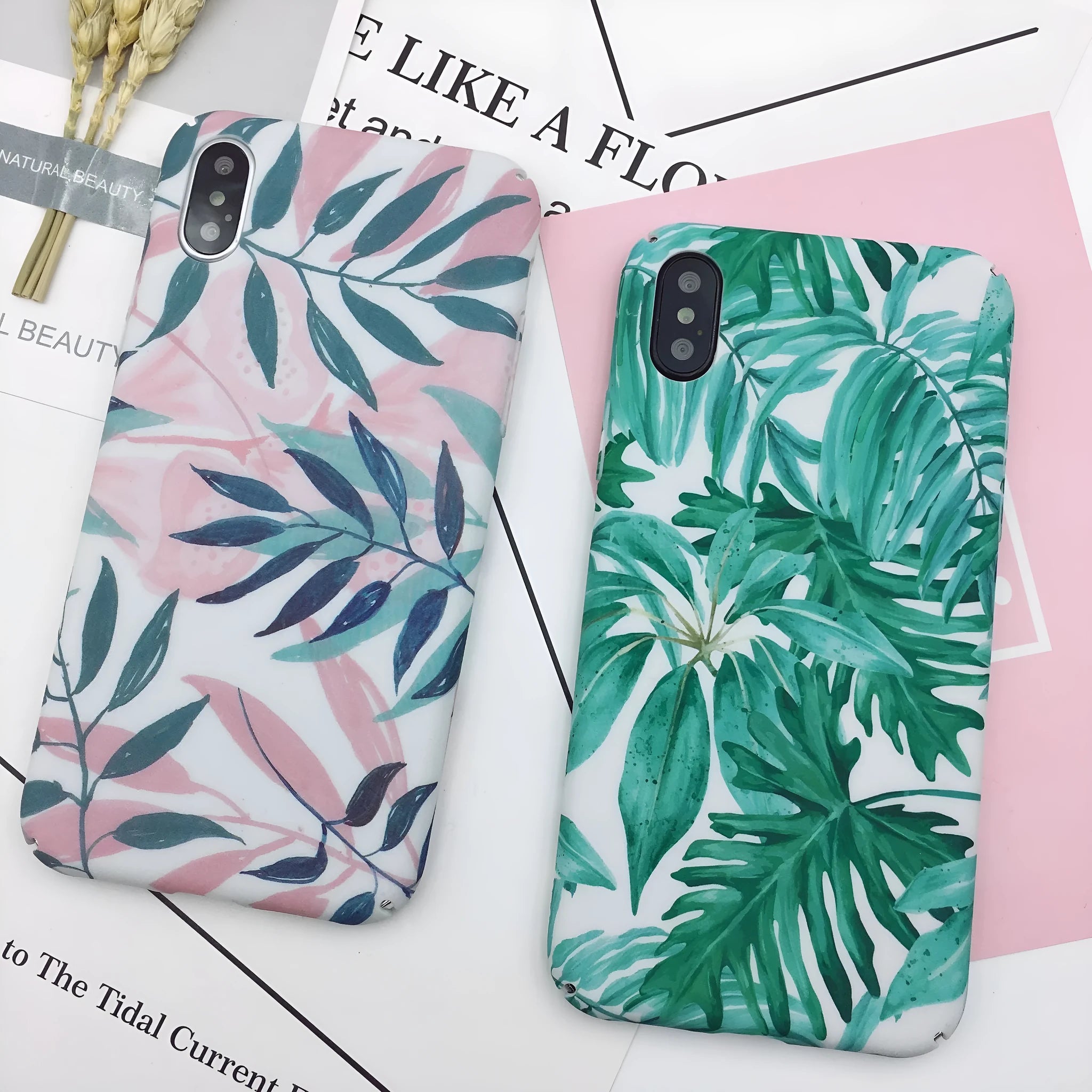 Green and pink painted PC phone case back cover for OPPO VIVO iPhone smartphones