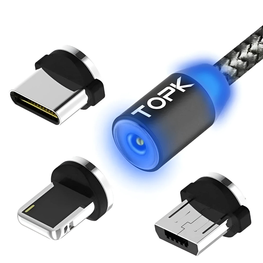 Magnetic charging cable with three adapters for Apple, Android and Type-C devices