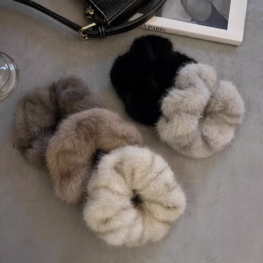Large intestine hair band in anti-mink fabric, waterproof, available in five colours: black, beige, brown, khaki, gray