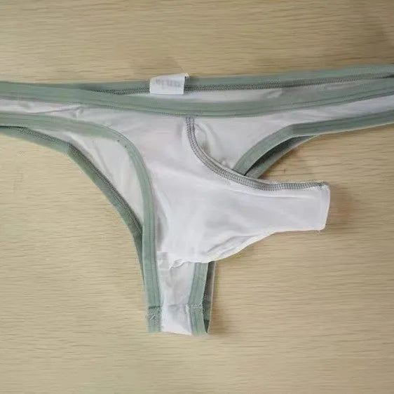 Men's nylon ice silk briefs in multiple colours including army green and white.