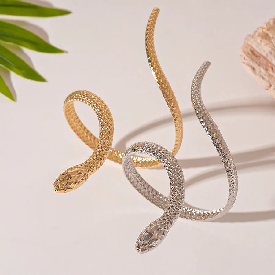 Exaggerated twisted winding snake simulation metal ring and bracelet 2-piece jewellery set