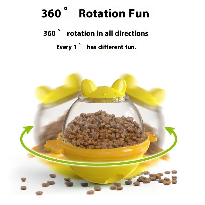 Yellow dog puzzle feeder bowl with maze design for slow feeding, measuring 11.2cm