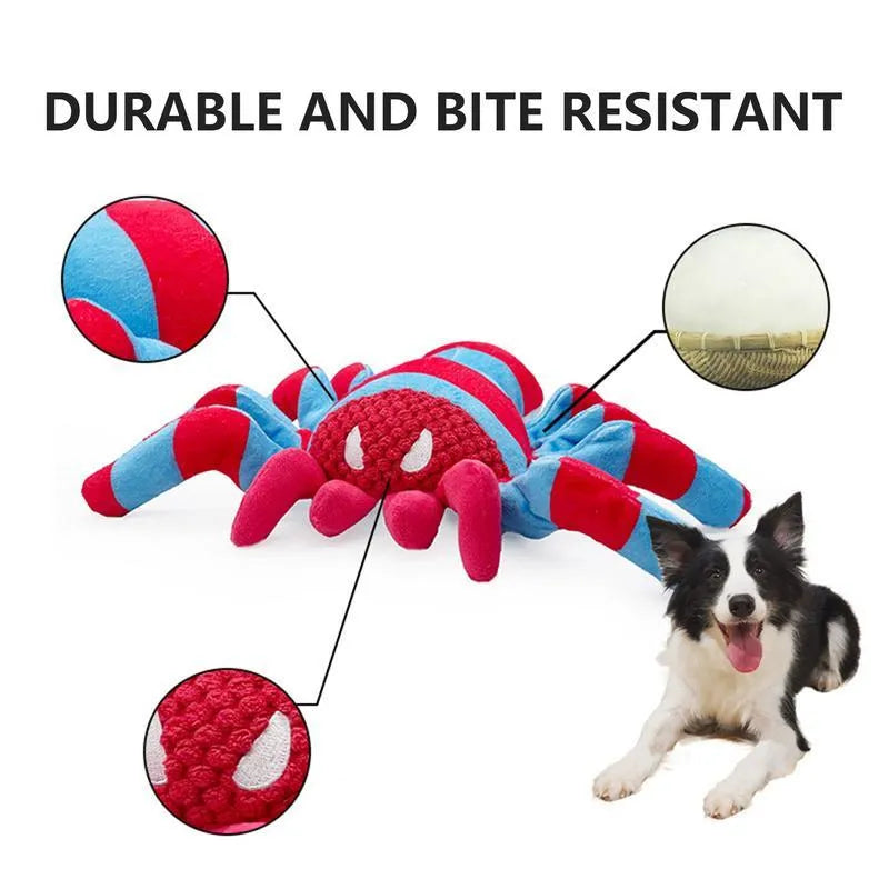 Red plush teddy dog toy with bite-resistant construction and tooth-cleaning ridges