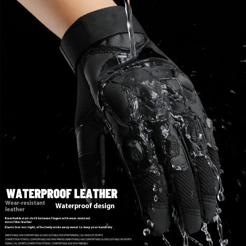 Men's black tactical training gloves with full finger design and touch screen fingertips.