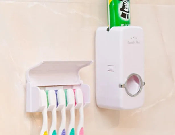 White and wine red adhesive plastic toothbrush holder for bathroom wall mounting.
