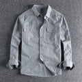 Men's loose fit long sleeve polyester shirt cardigan in light grey, black, khaki or green colours