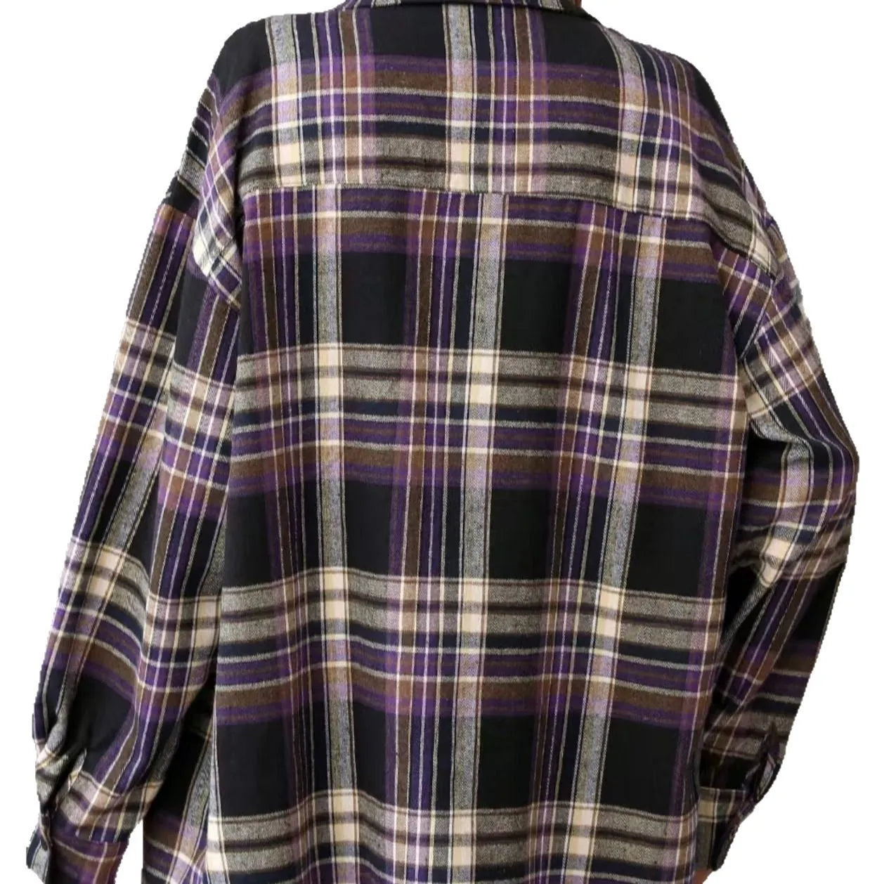 Women's loose fit plaid cotton shirt in retro pattern with long sleeves