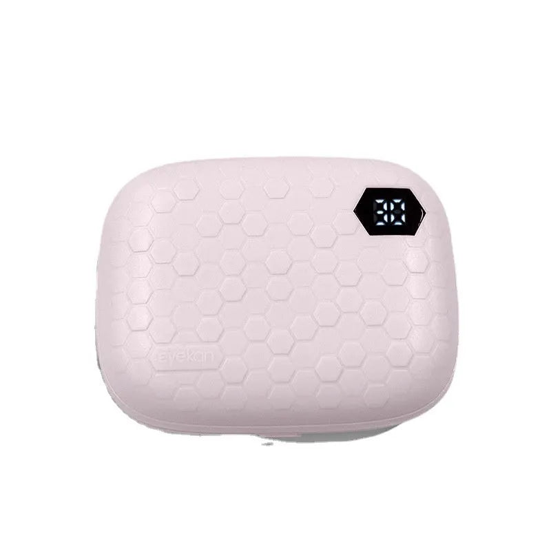 Blue automatic ultrasonic contact lens cleaning machine on a white background.