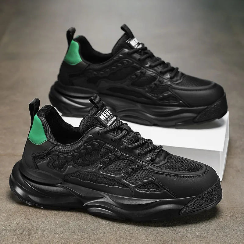 Men's white and black breathable mesh leisure shoes with round toe design