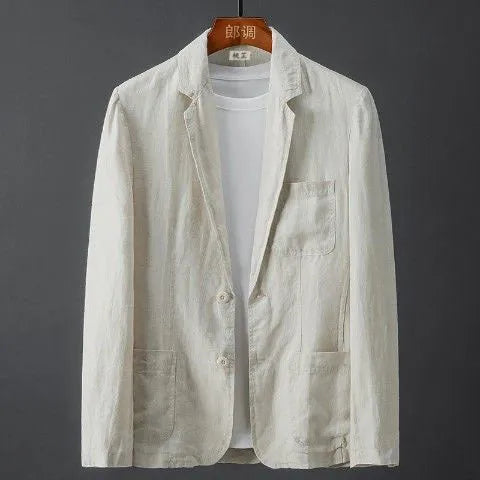 Men's slim fit chlorine fibre suit linen jacket in mid-length cut with nine-point sleeves
