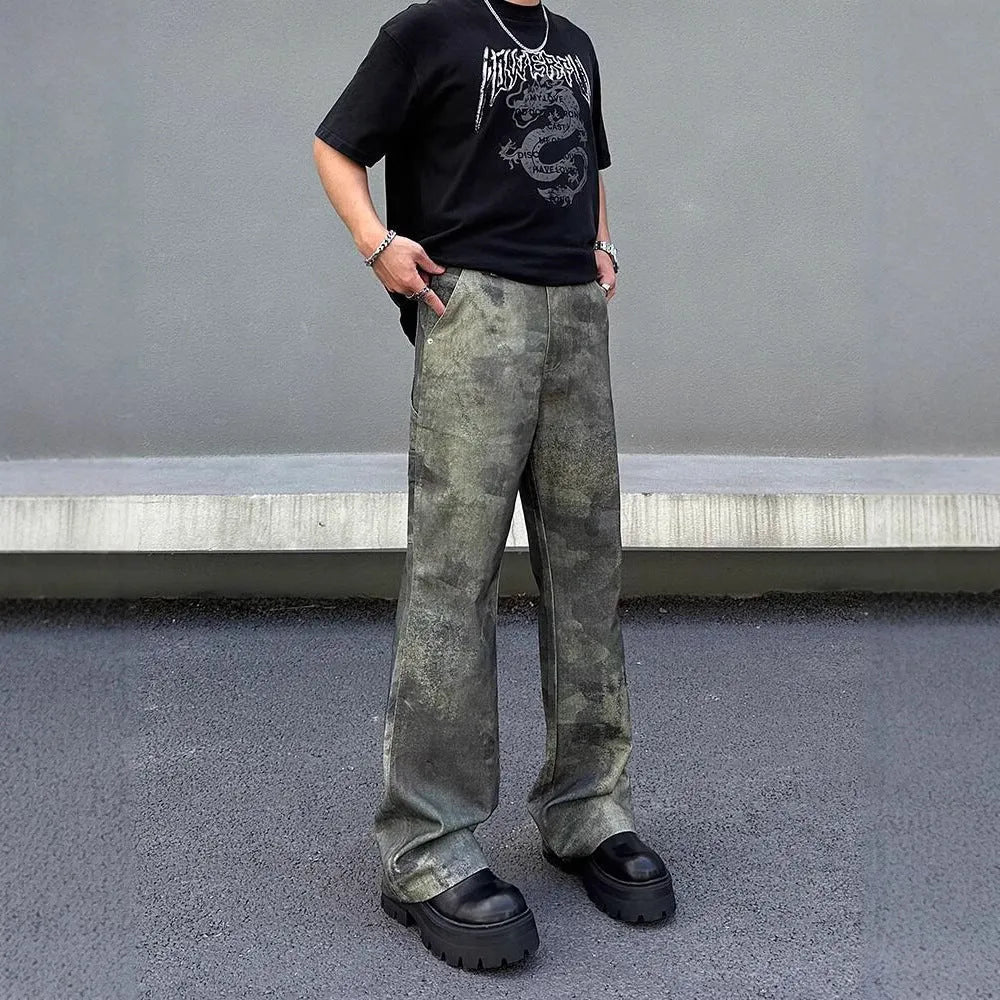 Men's digital direct injection camouflage denim jeans in retro straight cut with picture colour finish