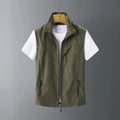 Men's hooded rabbit fur waistcoat vest in a slim-fit style on a model.