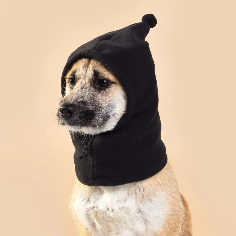 Bear headdress with rabbit ears pet hat in leopard print, black, or red cloth for dogs and cats.