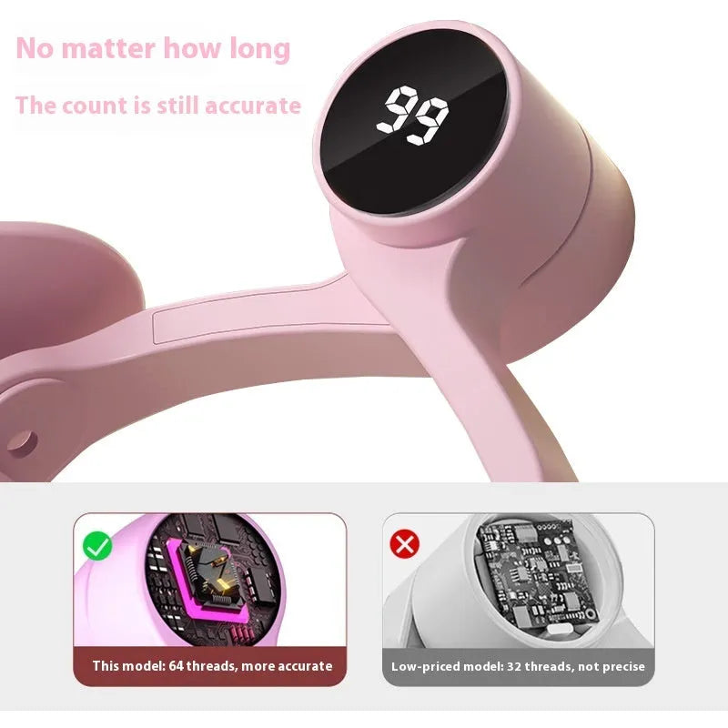 Pink pelvic floor muscle trainer with rubber coating and three resistance level settings