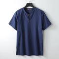 Loose fit cotton V-neck short sleeve summer top on a hanger