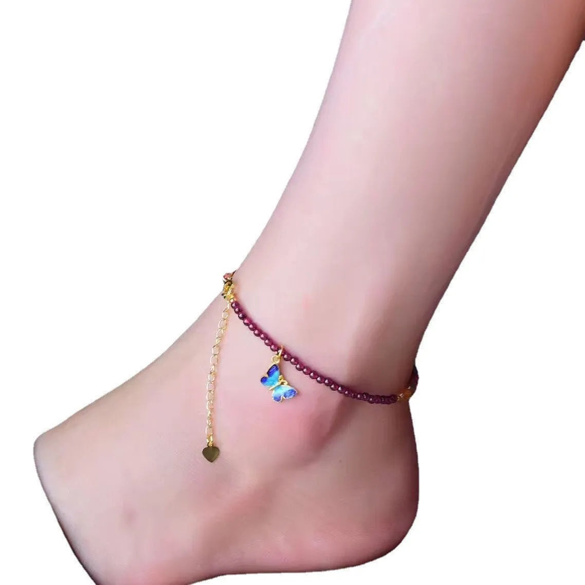 Purple garnet ethnic style geometric anklet for women on ankle