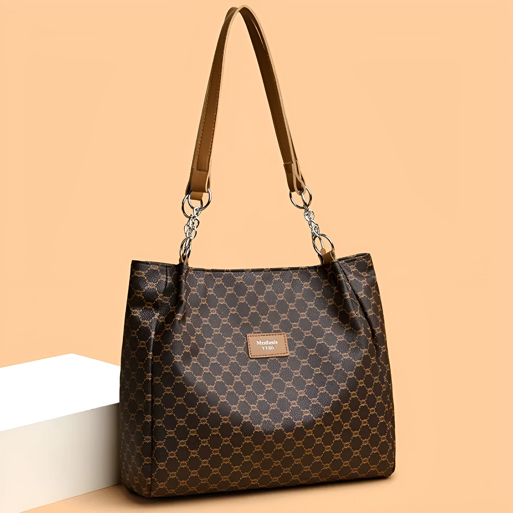 Women's retro style handbag in soft PU leather available in brown, grey and white colour options