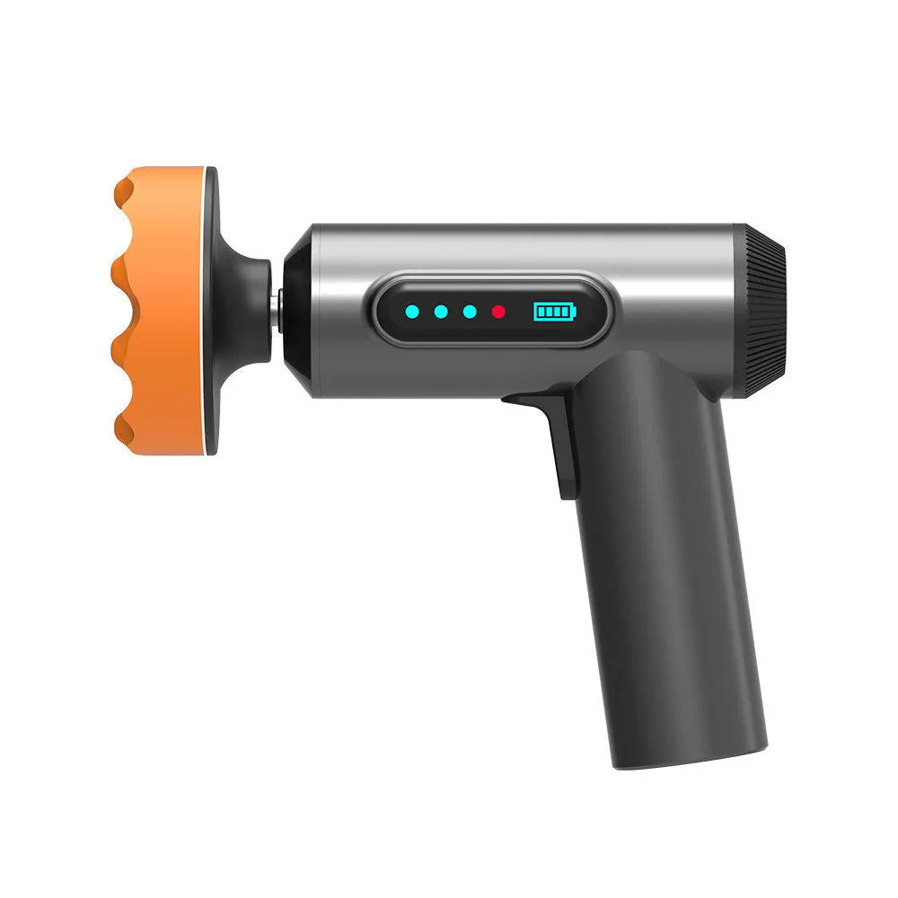 Cordless handheld electric waxing and polishing machine with a white ABS body and a circular polishing disc.
