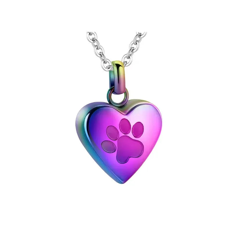 Openable heart-shaped titanium steel casket necklace on a chain in silver finish.