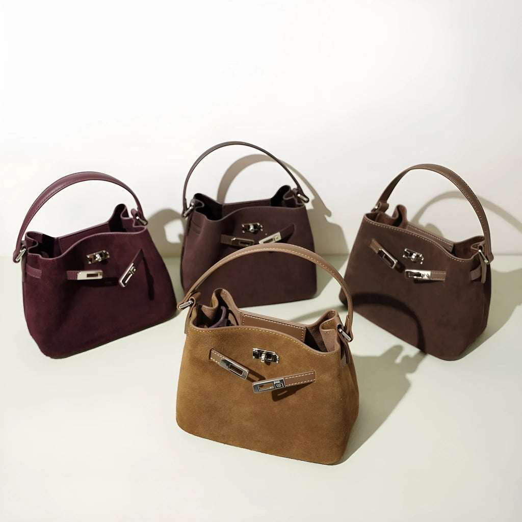 Cortical women's genuine leather crossbody bag with suede splice, vertical square shape, in brown solid colour