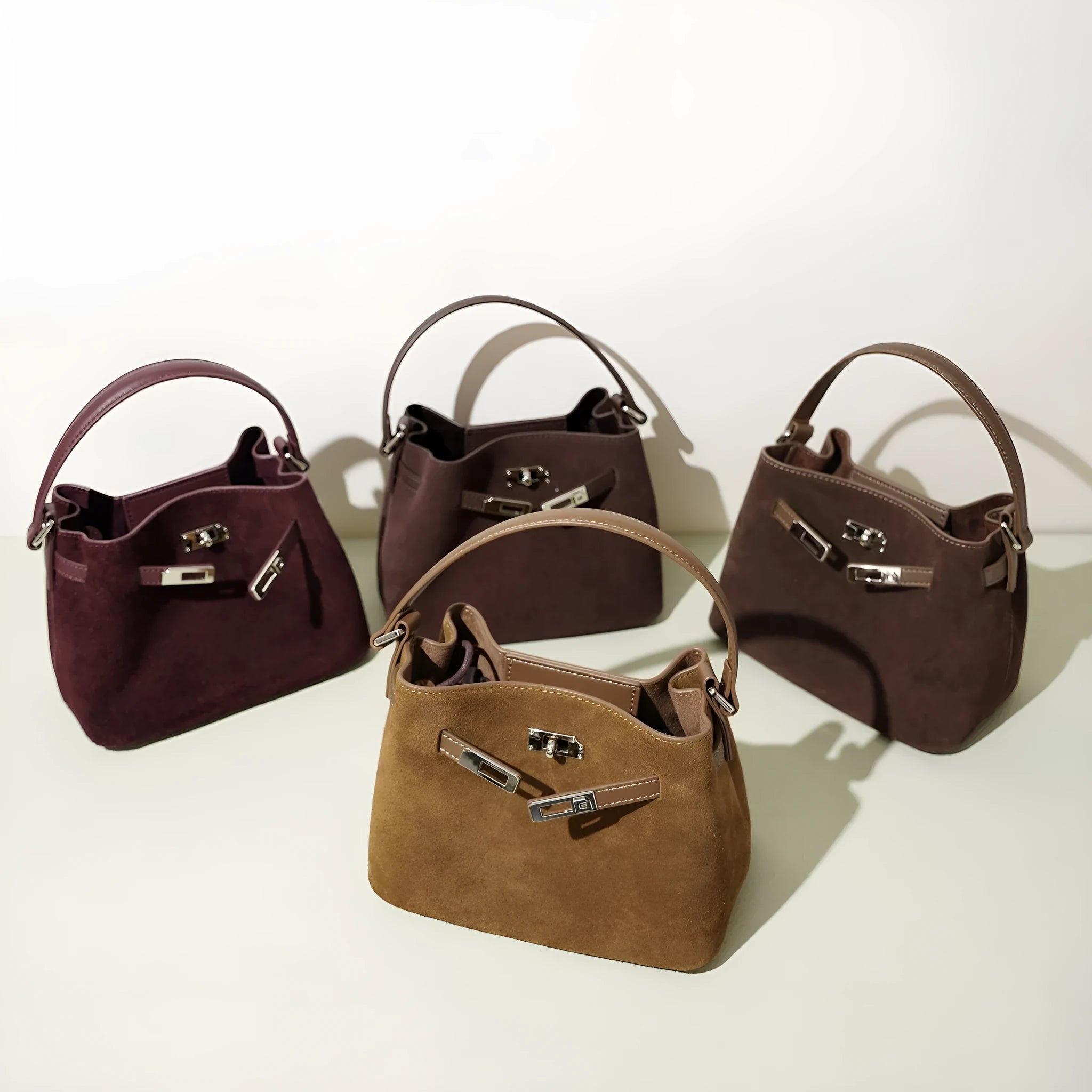 Cortical women's genuine leather crossbody bag with suede splice, vertical square shape, in brown solid colour