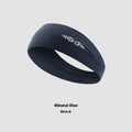 Seamless knitted exercise hair band in black, grey, or blue for running and cycling.