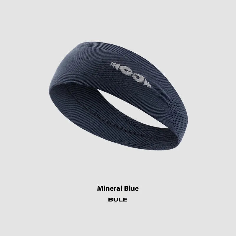 Seamless knitted exercise hair band in black, grey, or blue for running and cycling.
