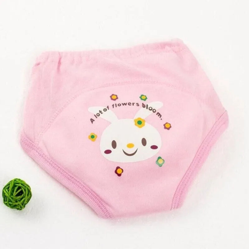 Reusable cotton training pants with four layers including waterproof PU barrier, animal print design