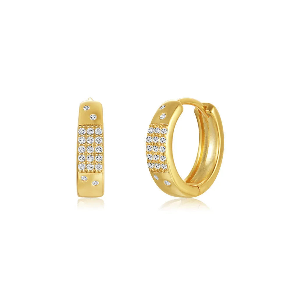 Brass diamond earclip earrings in geometric round design with golden electroplated finish