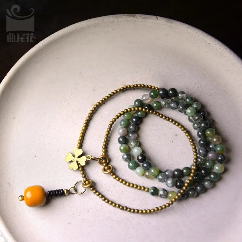 Multi-layered ethnic retro bracelet for children in natural crystal with manual processing