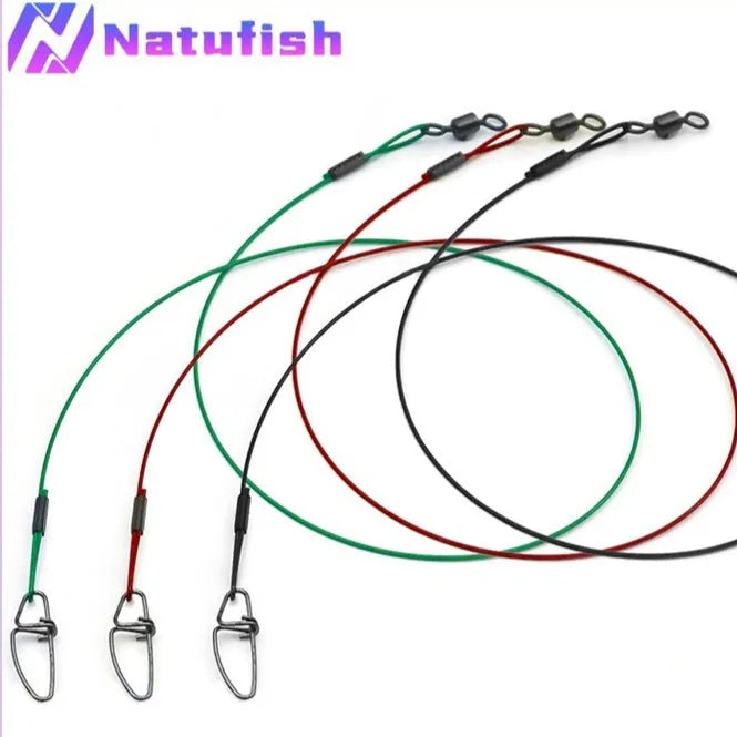 Copper-coated stainless steel fishing wire with double buckle pins in green colour