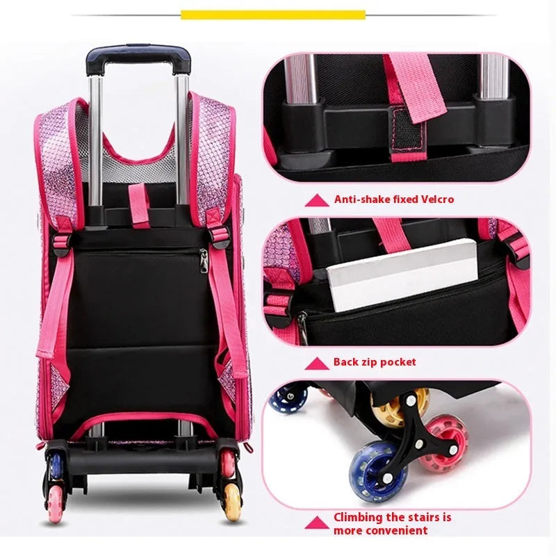Blue transparent pet trolley bag with shoulder strap for carrying a small dog