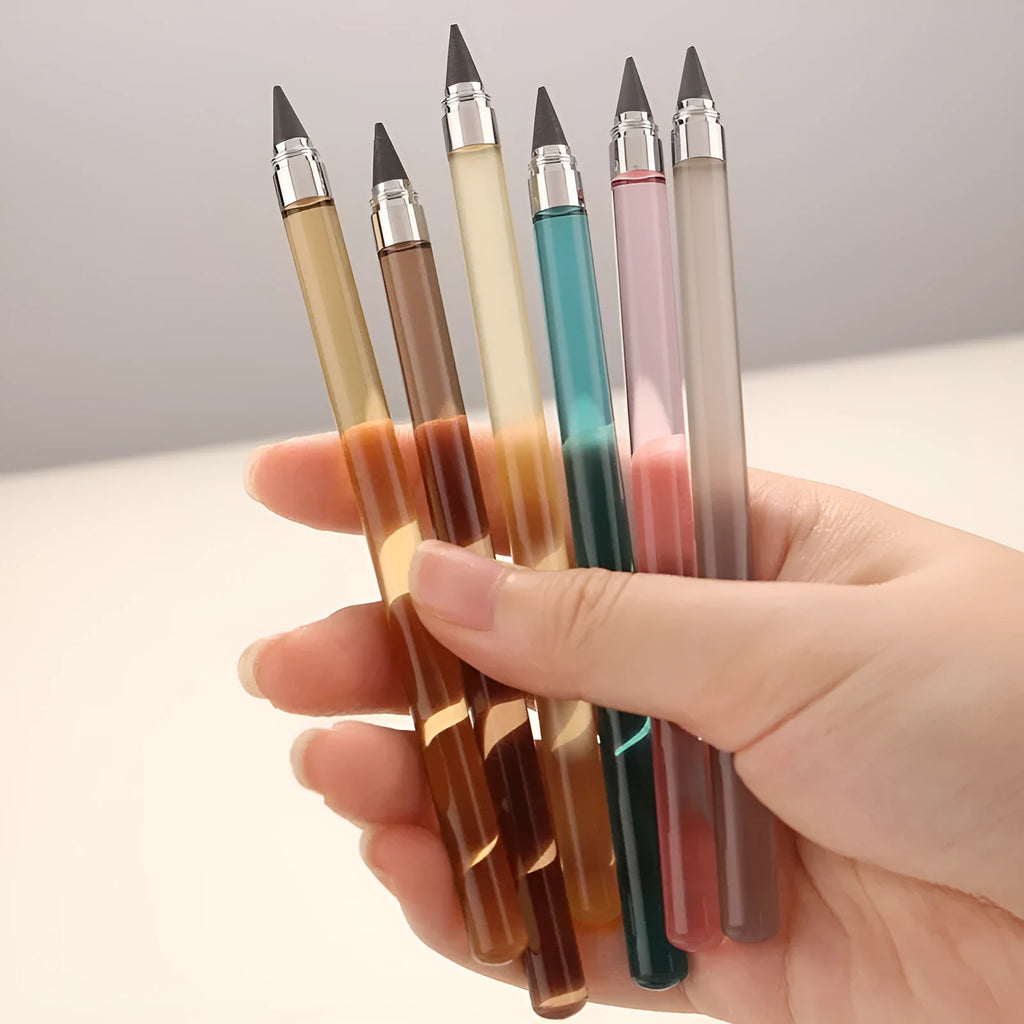Transparent acrylic mechanical pencil with sharpening-free mechanism and multiple colour refill options