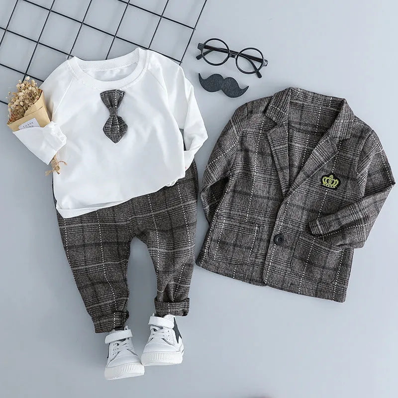 Children's cotton three-piece suit in coffee colour for toddlers with jacket, trousers and waistcoat