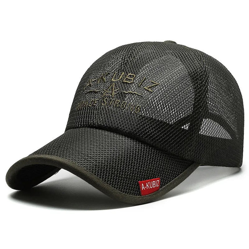 Men's adjustable mesh baseball cap in dome crown style with breathable fabric for summer sun protection